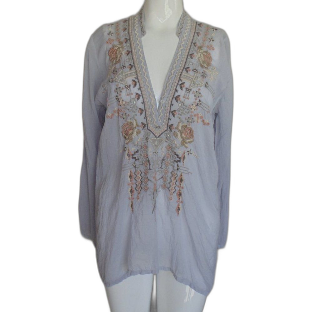 JOHNNY WAS Tunic, M, Taupe/gray, Embroidered, Long/Tab sleeve, Floral & Geo - Picture 9 of 12